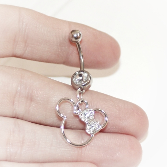 Silver Disney Minnie Mouse crystal bow belly ring - Picture 4 of 11